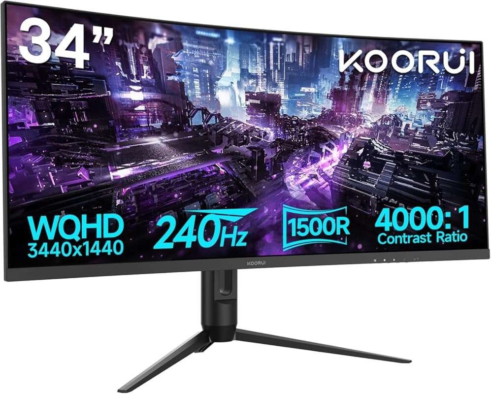 KOORUI 34-inch Ultrawide 240Hz Curved Gaming Monitor with 1500R Curvat