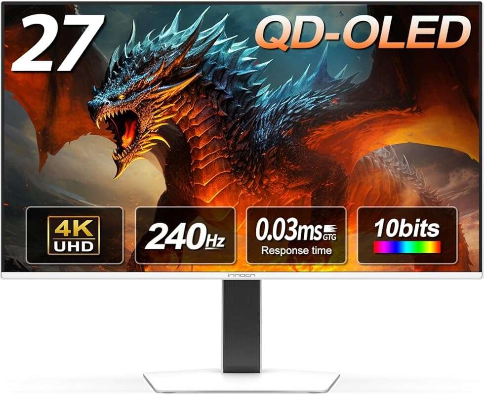 INNOCN 27-inch 4K 240Hz QD-OLED Gaming Monitor with VRR, HDR 400, 0.03