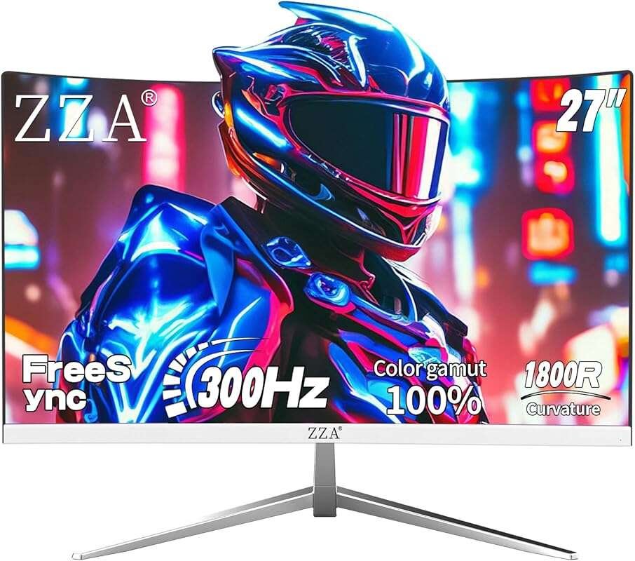 ZZA 27-inch 300Hz Curved Gaming Monitor with 1ms Response, 1080p FHD, 