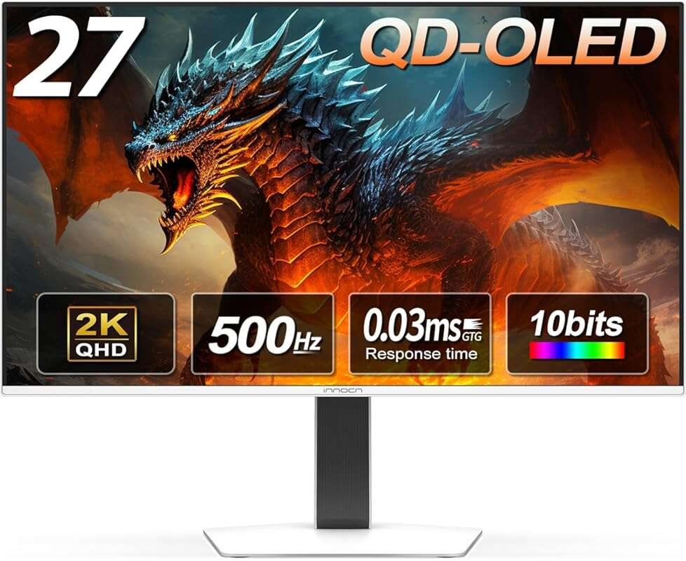 INNOCN 27-inch OLED QHD 500Hz Gaming Monitor with G-Sync Compatible & 