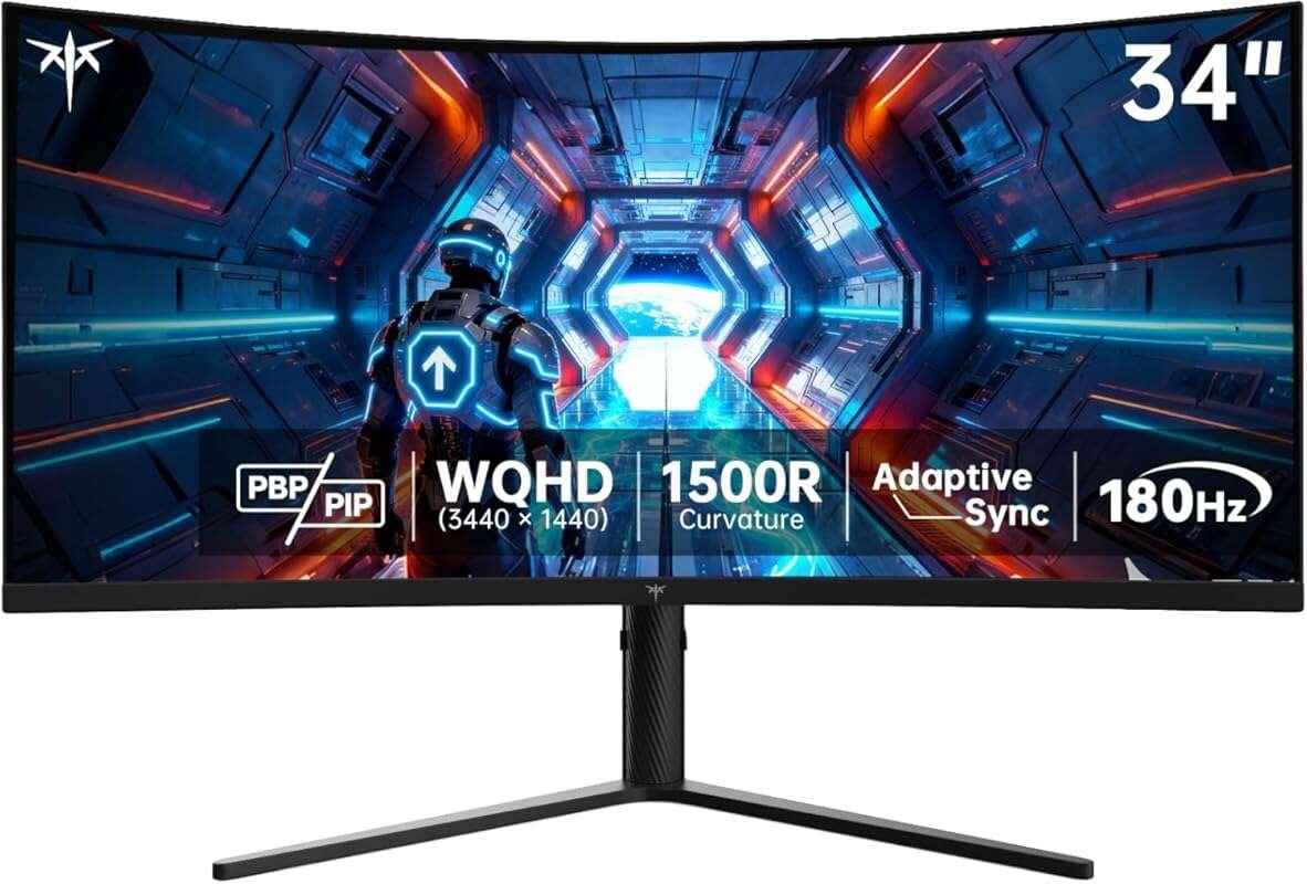 KTC 34-Inch UWQHD 180Hz Curved Gaming Ultrawide Monitor, 1500R, 1ms MP