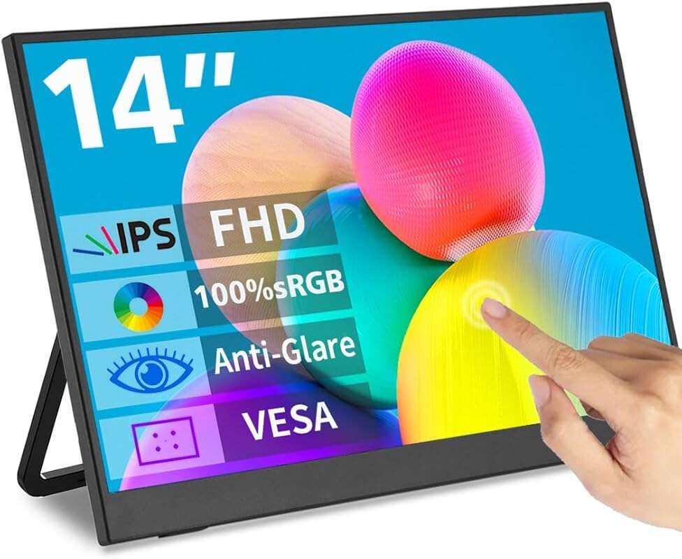 14-Inch Portable Touchscreen Monitor FHD 100% sRGB, Anti-Glare Eye Car
