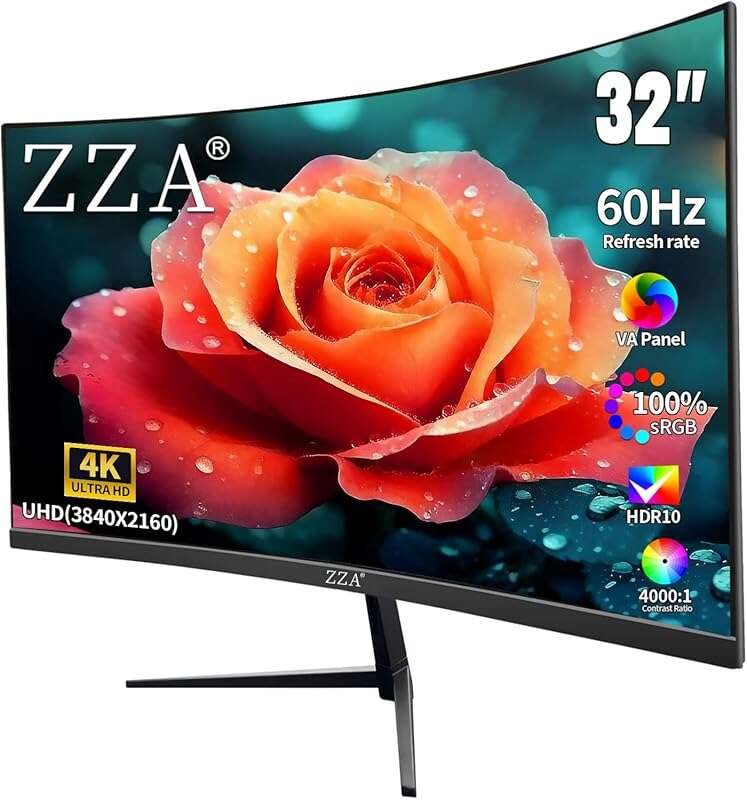 ZZA 32 Inch 4K UHD 60Hz Computer Monitor with 100% sRGB and Eye Care