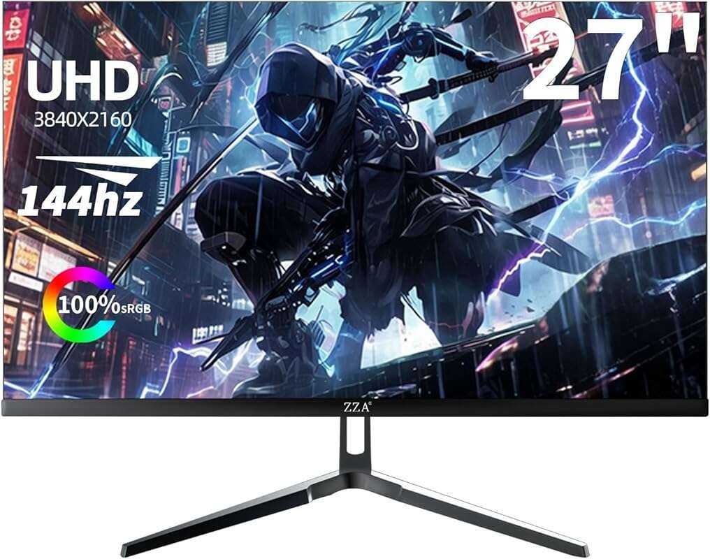 ZZA 27 Inch 4K UHD 144Hz Flat Gaming Monitor with Adaptive Sync and HD