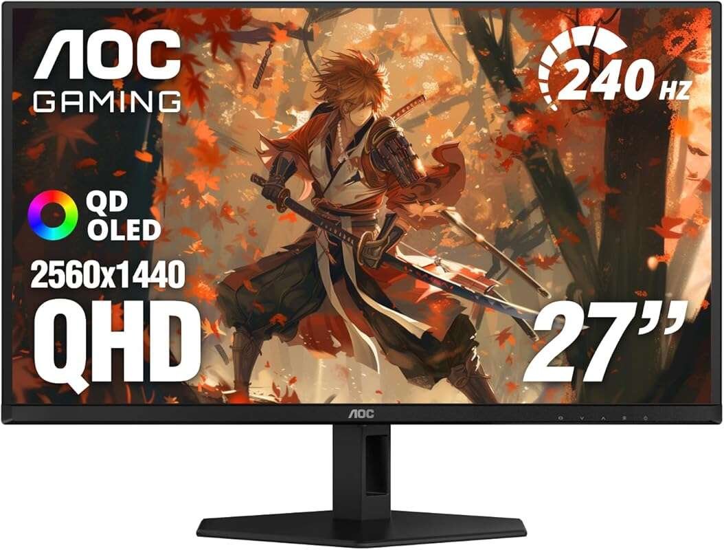 AOC 27-inch QD OLED Gaming Monitor: QHD 2560x1440, 240Hz, 0.03ms, G-Sy