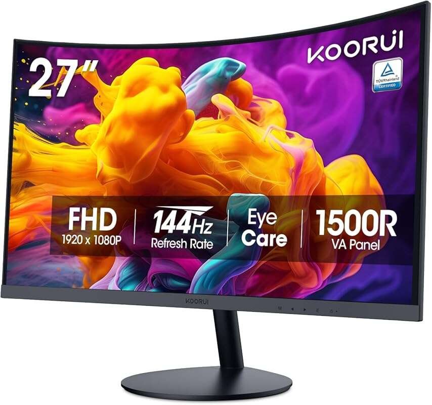 KOORUI 27-inch FHD 1080P 144Hz Curved Gaming Monitor with Eye Care, Ti