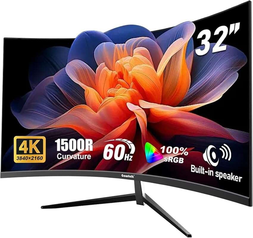Gawfolk 32 Inch 4K UHD Curved 1500R Monitor, 100% sRGB, VESA Mount Com