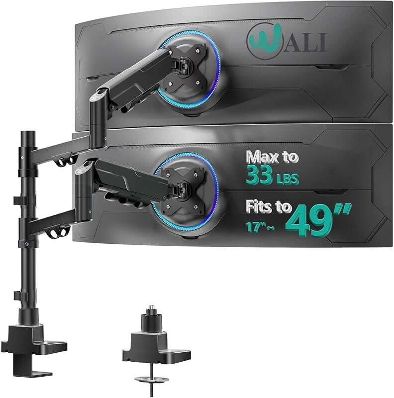 WALI Vertical Dual Monitor Mount: Heavy Duty Stacked Arm for 17-49