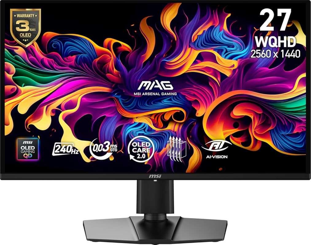 MSI MAG 274QP QD-OLED X24 27-inch QHD Gaming Monitor, 240Hz, 0.03ms, A