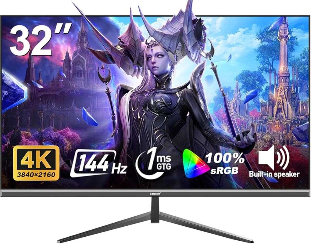 Gawfolk 32-inch 4K 144Hz Gaming Monitor, 1ms, Adaptive Sync, 100% sRGB